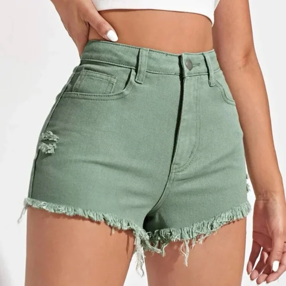 Distressed Green Boho Shorts Medium Frayed NWT in package casual vacation - Picture 1 of 10